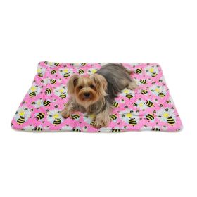 Ultra Soft Minky/Plush Bumblebee and Flowers Blanket (Color: Pink, size: One size)